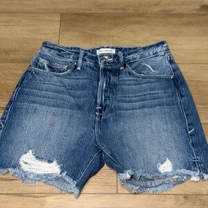 Good American Cut-Off Button Fly Distressed Denim jeans Shorts High Waist 0/25